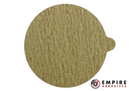 6" gold PSA sanding discs with aluminum oxide grains featuring a load resistant gold stearate coating.