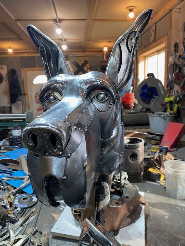 Great Dane Head - Upcycled/Recycled Metal Art by Tim Nelsen