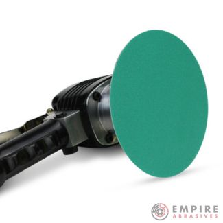 6" green film sanding disc attached to power tool for automotive paint prep