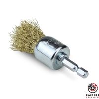 1” Crimped Wire End Brush - 1/4” Hex Shank (Brass Coated)