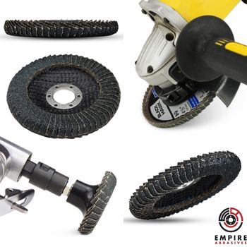Curved flap discs with rounded edges - on angle grinder and die grinder