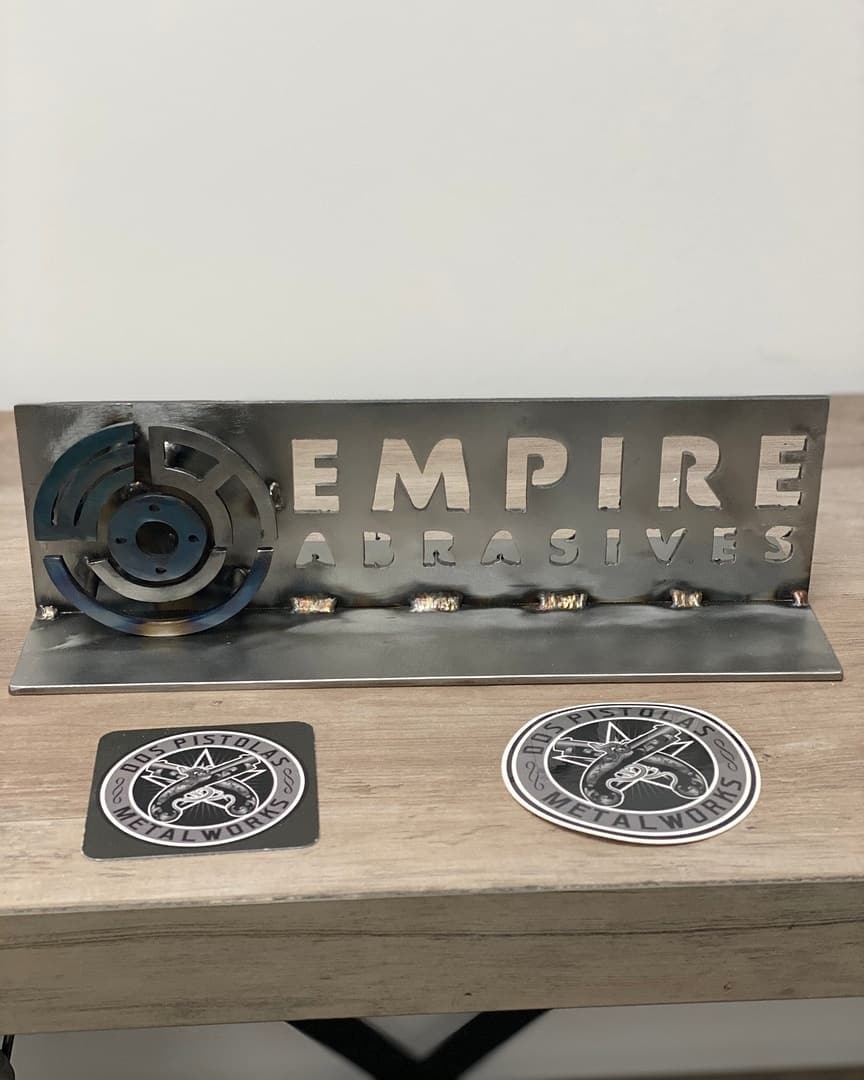 Empire Abrasives logo metal art by Eric Harristhal aka @dospistolasmetalworks